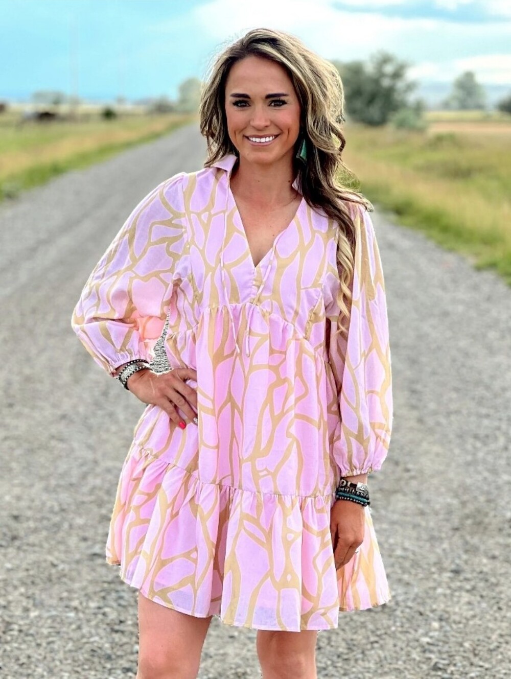 Women's Boutique Patterned V-Neck Dress